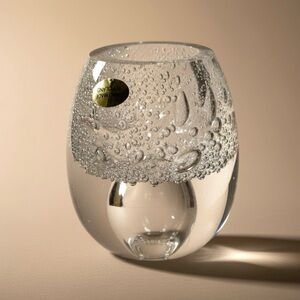 Hand Blown Glass Bubble Vase Modern Decor Studio Art Glass Vintage Clear Glass